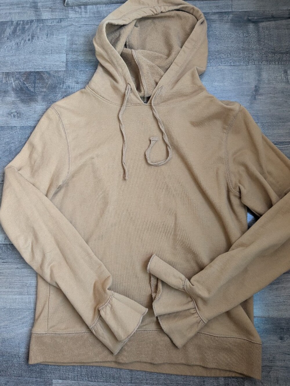 J Crew Flare Sleeve Ruffle Cuff Hoodie Melted Caramel Cotton Sweatshirt Medium